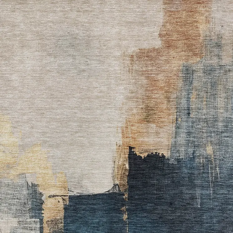 9' X 12' Taupe Black And Blue Abstract Washable Indoor Outdoor Area Rug