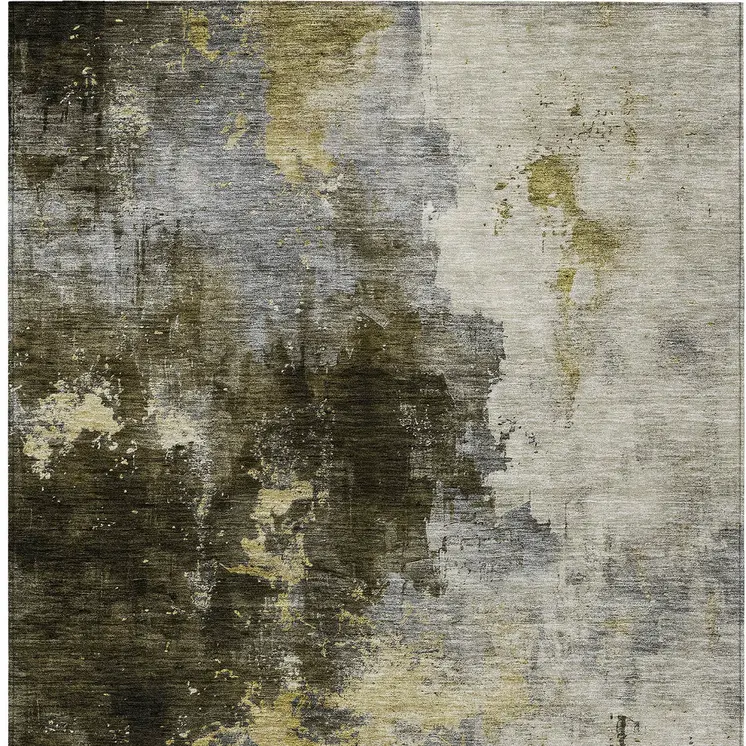5' X 8' Brown Light Gray And Black Abstract Washable Indoor Outdoor Area Rug