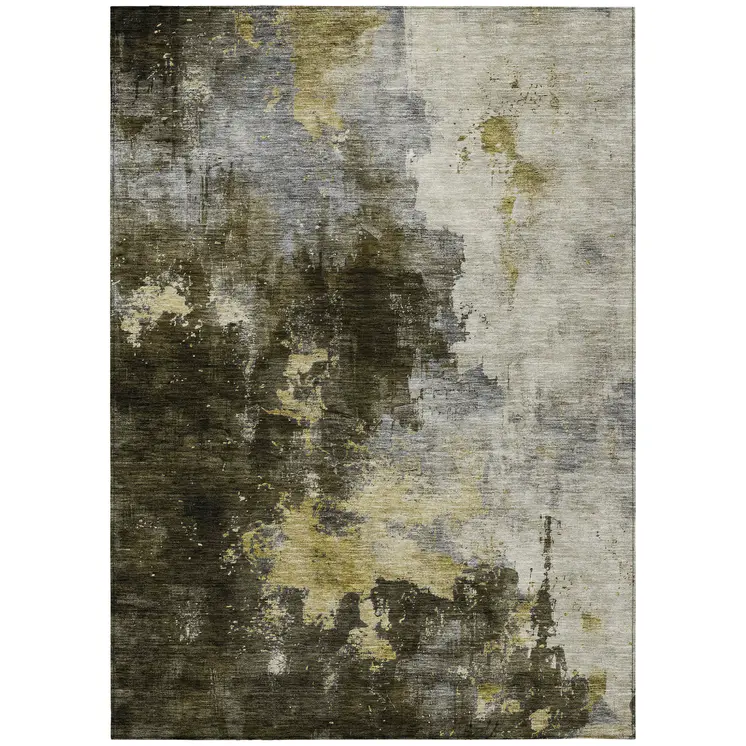 5' X 8' Brown Light Gray And Black Abstract Washable Indoor Outdoor Area Rug