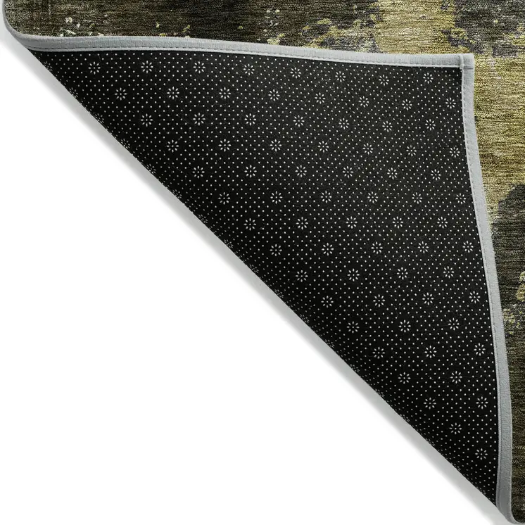 8' Brown Light Gray And Black Round Abstract Washable Indoor Outdoor Area Rug