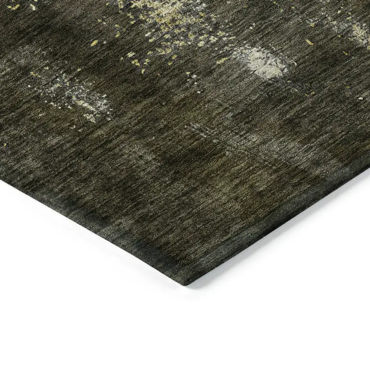 8' Brown Light Gray And Black Round Abstract Washable Indoor Outdoor Area Rug