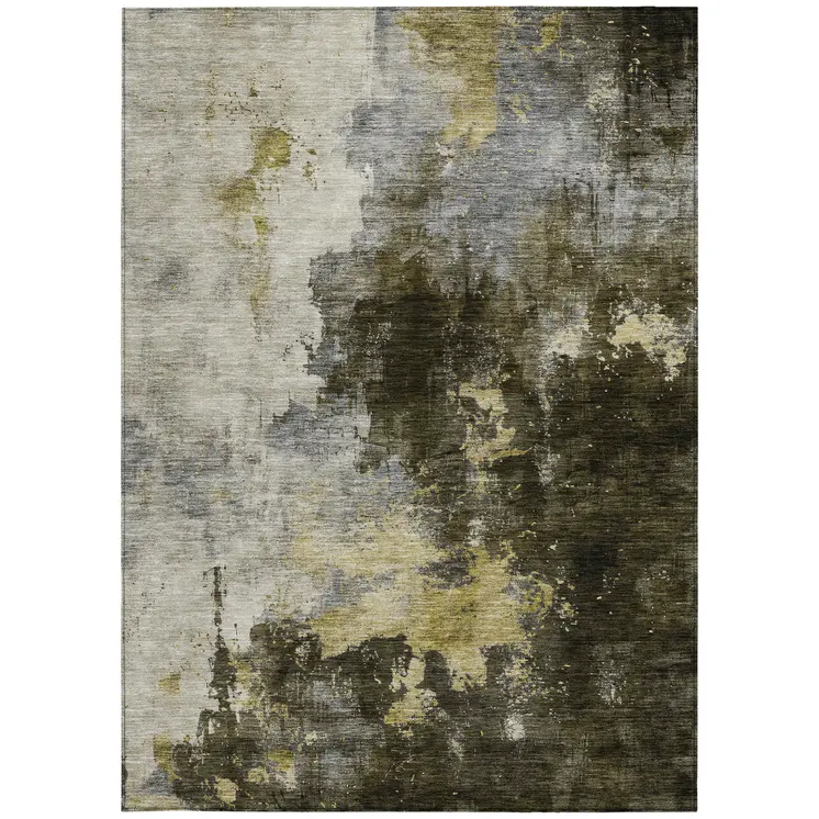8' X 10' Brown Light Gray And Black Abstract Washable Indoor Outdoor Area Rug