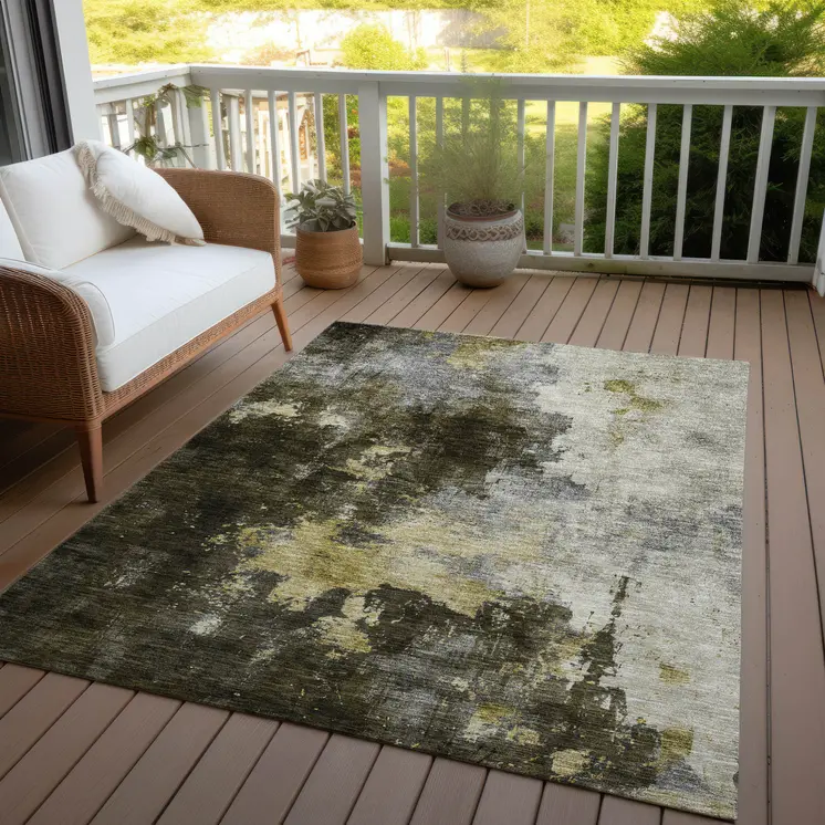 8' X 10' Brown Light Gray And Black Abstract Washable Indoor Outdoor Area Rug