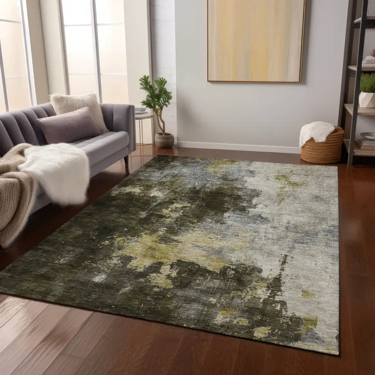 8' X 10' Brown Light Gray And Black Abstract Washable Indoor Outdoor Area Rug