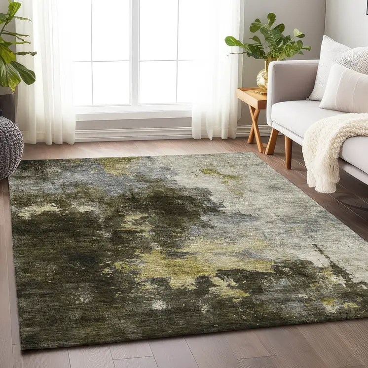 9' X 12' Brown Light Gray And Black Abstract Washable Indoor Outdoor Area Rug