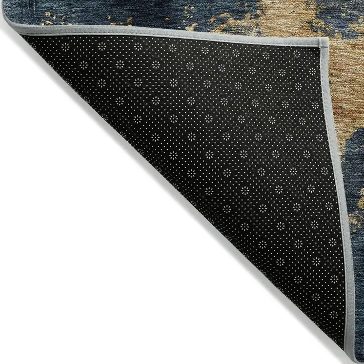 3' X 5' Blue Gray And Gold Abstract Washable Indoor Outdoor Area Rug