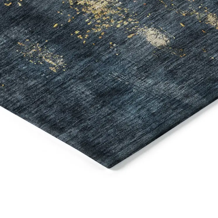3' X 5' Blue Gray And Gold Abstract Washable Indoor Outdoor Area Rug