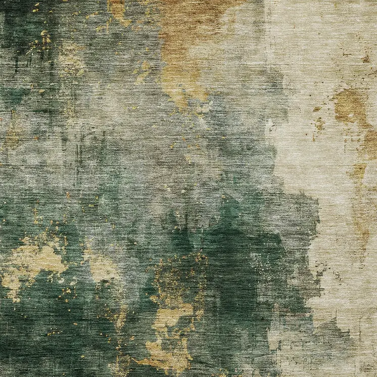 8' X 10' Fern Green And Gold Abstract Washable Indoor Outdoor Area Rug