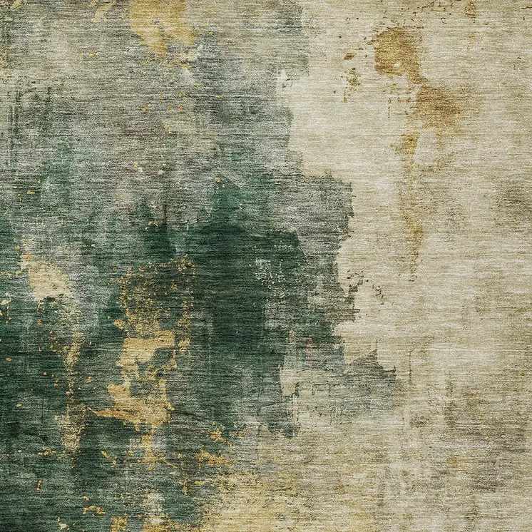 9' X 12' Fern Green And Gold Abstract Washable Indoor Outdoor Area Rug