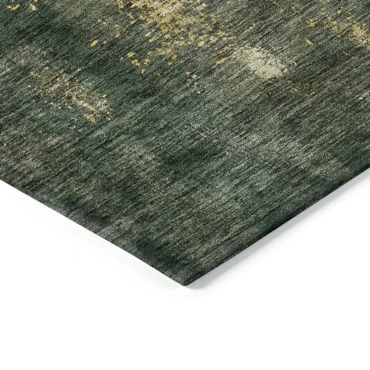 10' X 14' Fern Green And Gold Abstract Washable Indoor Outdoor Area Rug