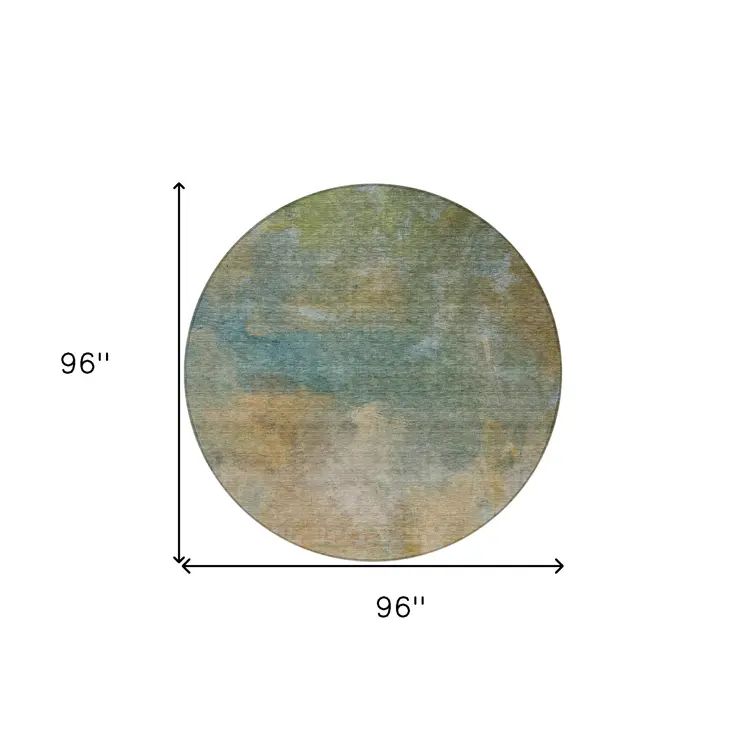 8' Artichoke Green Gray And Gold Round Abstract Washable Indoor Outdoor Area Rug