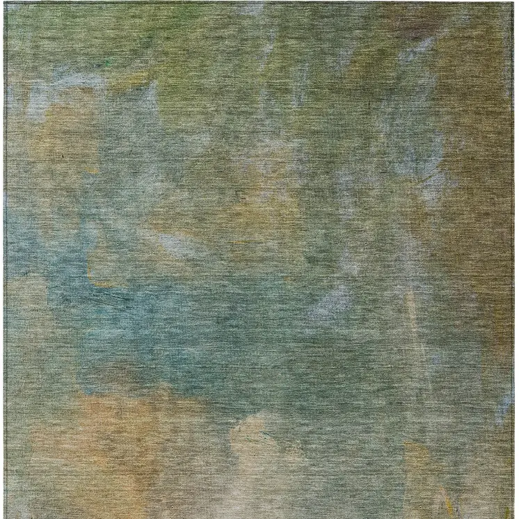 8' X 10' Artichoke Green Gray And Gold Abstract Washable Indoor Outdoor Area Rug