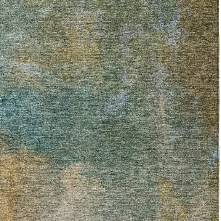8' X 10' Artichoke Green Gray And Gold Abstract Washable Indoor Outdoor Area Rug