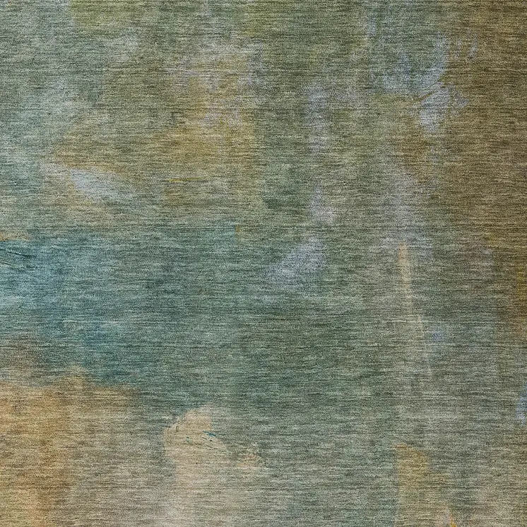 9' X 12' Artichoke Green Gray And Gold Abstract Washable Indoor Outdoor Area Rug