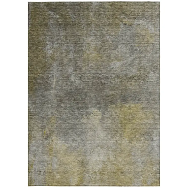 3' X 5' Pewter And Light Yellow Abstract Washable Indoor Outdoor Area Rug