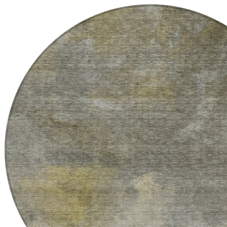 8' Pewter And Light Yellow Round Abstract Washable Indoor Outdoor Area Rug