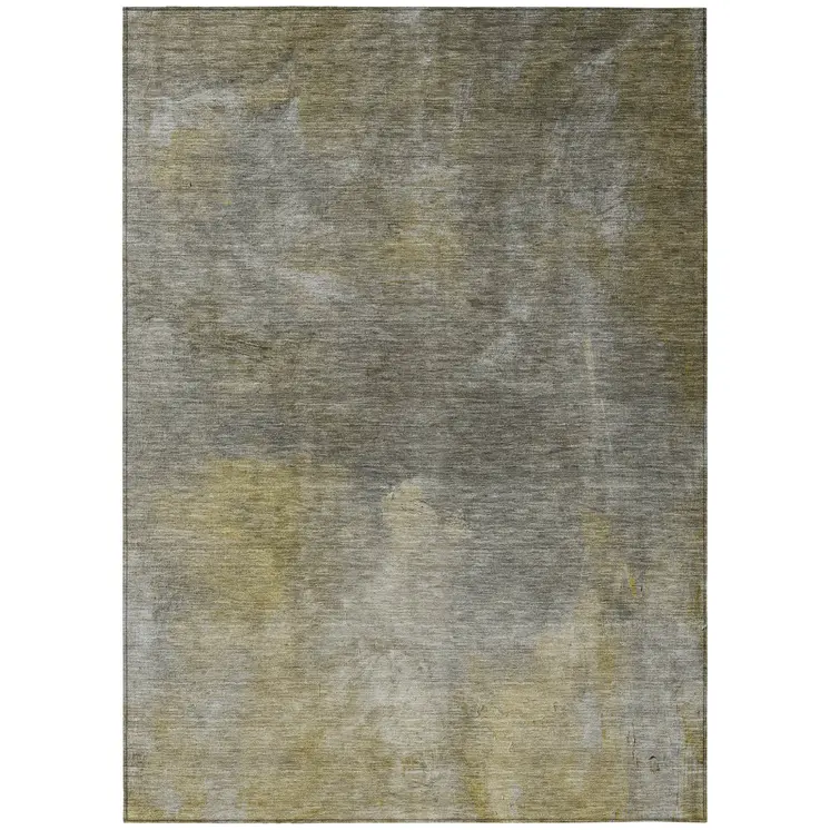 8' X 10' Pewter And Light Yellow Abstract Washable Indoor Outdoor Area Rug