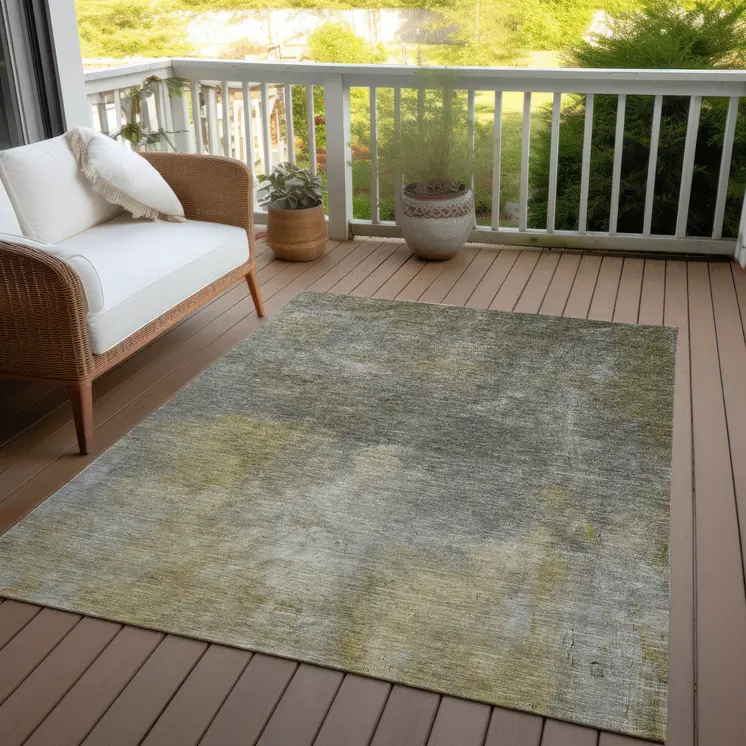 10' X 14' Pewter And Light Yellow Abstract Washable Indoor Outdoor Area Rug
