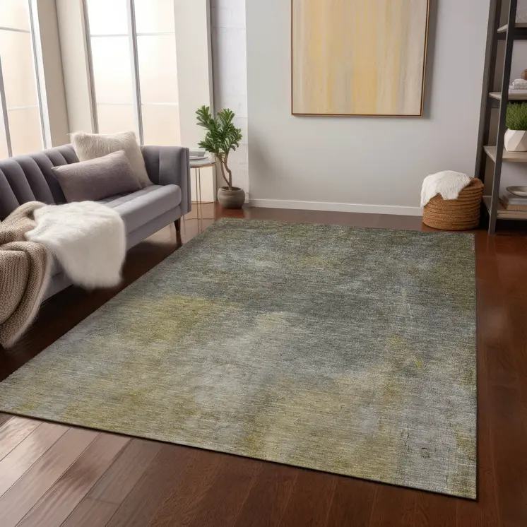 10' X 14' Pewter And Light Yellow Abstract Washable Indoor Outdoor Area Rug