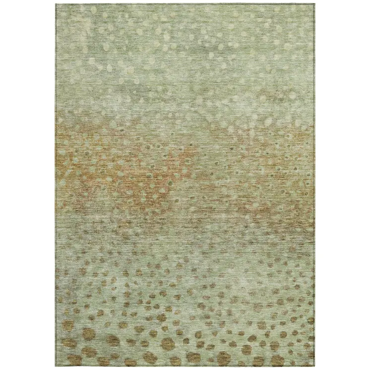 5' X 8' Artichoke Green Ivory And Brown Abstract Washable Indoor Outdoor Area Rug