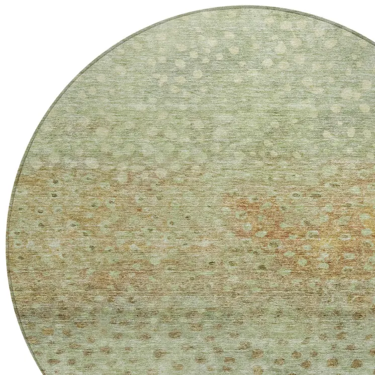8' Artichoke Green Ivory And Brown Round Abstract Washable Indoor Outdoor Area Rug