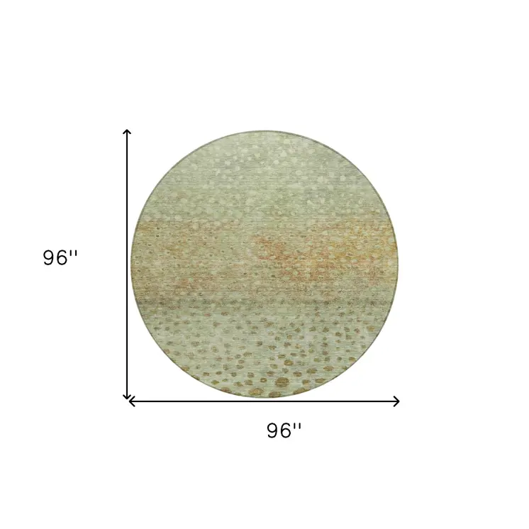 8' Artichoke Green Ivory And Brown Round Abstract Washable Indoor Outdoor Area Rug