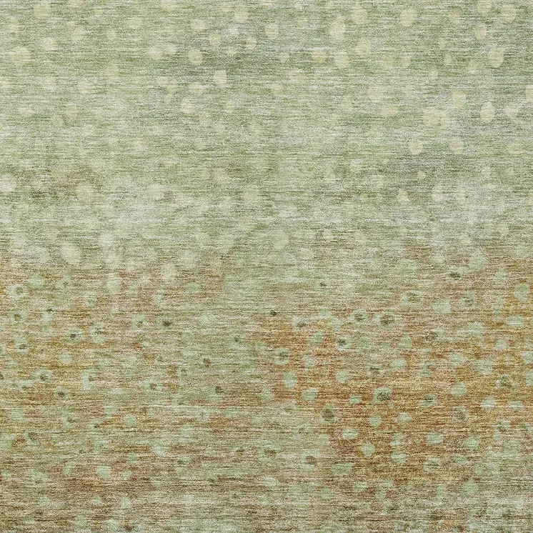 9' X 12' Artichoke Green Ivory And Brown Abstract Washable Indoor Outdoor Area Rug