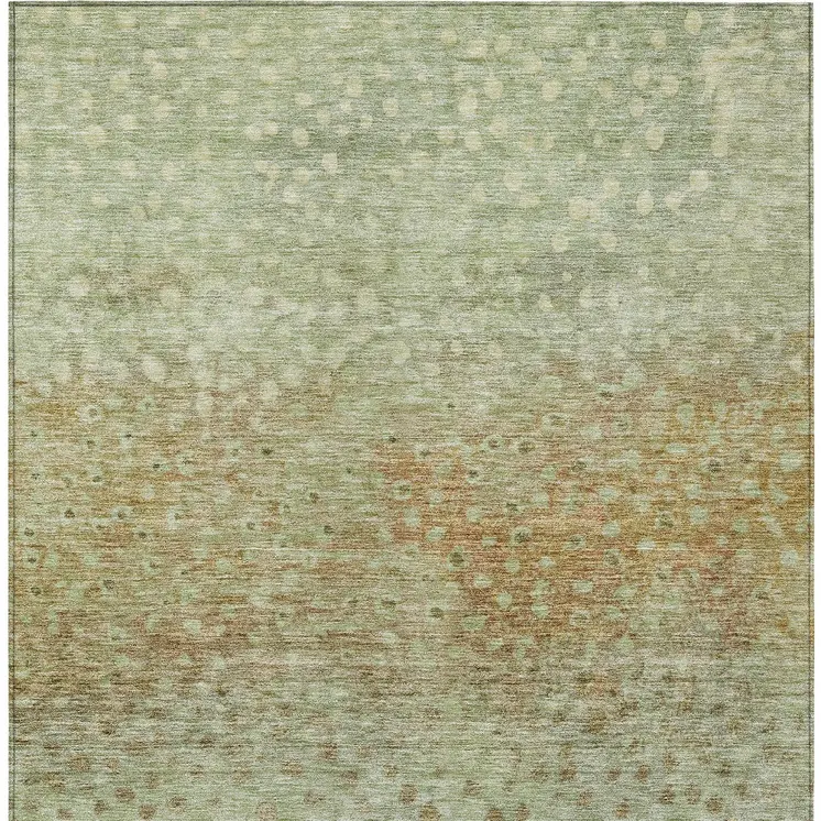 10' X 14' Artichoke Green Ivory And Brown Abstract Washable Indoor Outdoor Area Rug