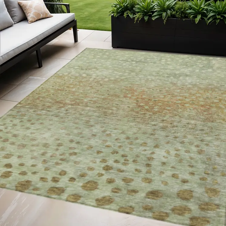 10' X 14' Artichoke Green Ivory And Brown Abstract Washable Indoor Outdoor Area Rug