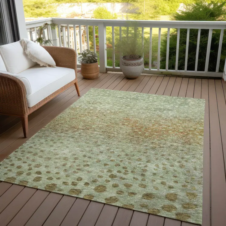 10' X 14' Artichoke Green Ivory And Brown Abstract Washable Indoor Outdoor Area Rug