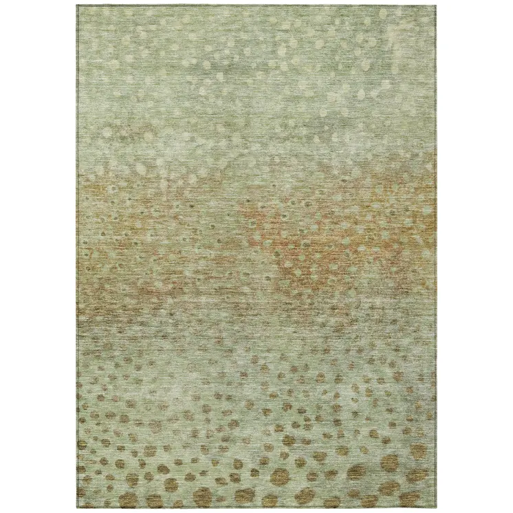 10' X 14' Artichoke Green Ivory And Brown Abstract Washable Indoor Outdoor Area Rug