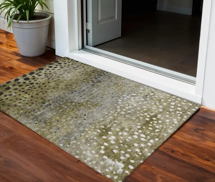 3' X 5' Brown Gray And Ivory Abstract Washable Indoor Outdoor Area Rug