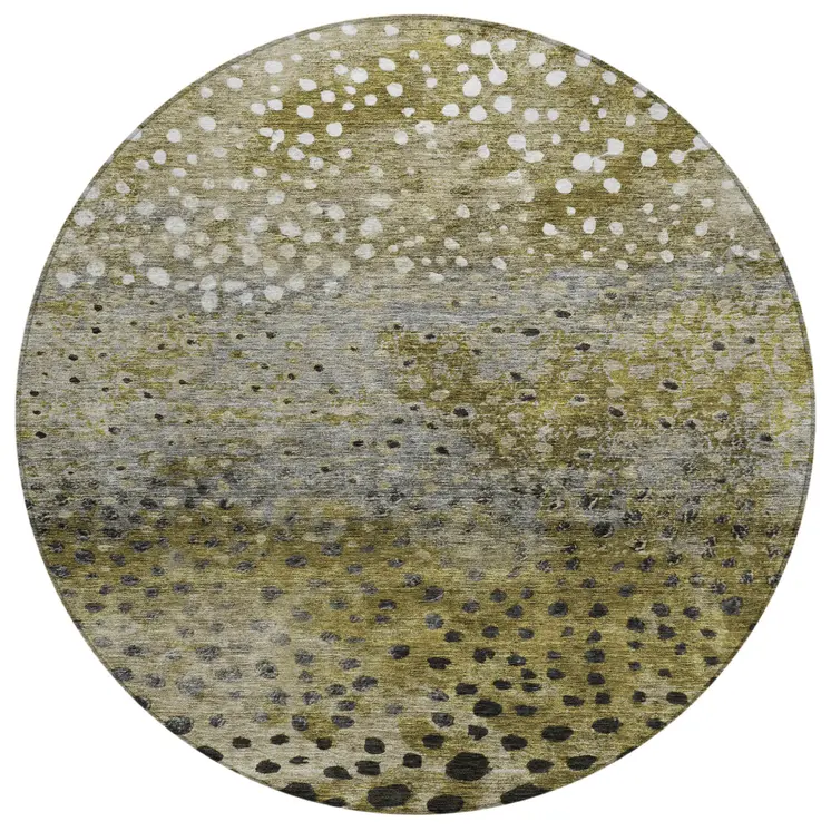 8' Brown Gray And Ivory Round Abstract Washable Indoor Outdoor Area Rug