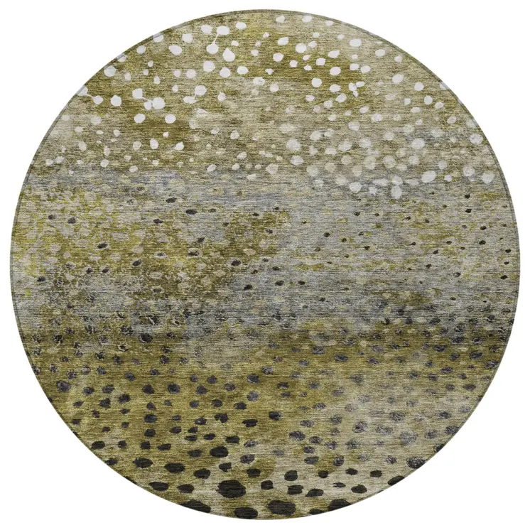 8' Brown Gray And Ivory Round Abstract Washable Indoor Outdoor Area Rug