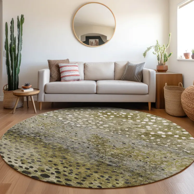 8' Brown Gray And Ivory Round Abstract Washable Indoor Outdoor Area Rug