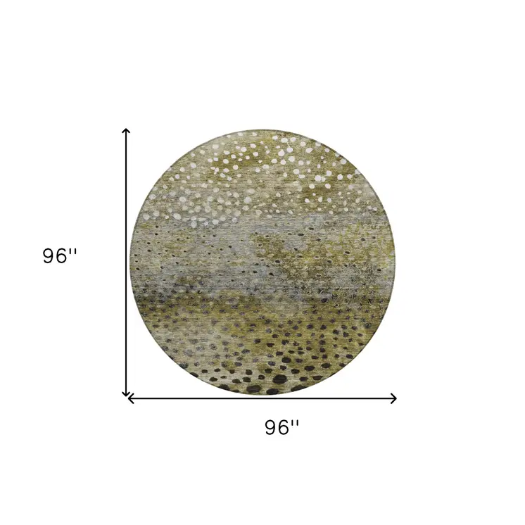 8' Brown Gray And Ivory Round Abstract Washable Indoor Outdoor Area Rug