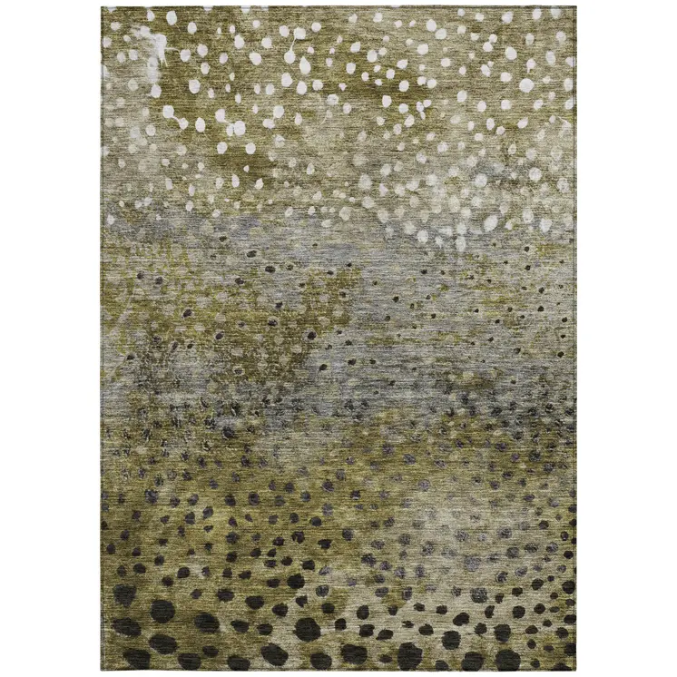 9' X 12' Brown Gray And Ivory Abstract Washable Indoor Outdoor Area Rug