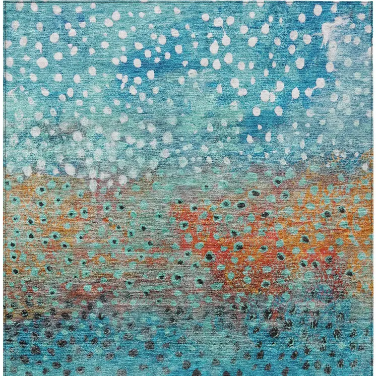 3' X 5' Blue Terra Cotta And Black Abstract Washable Indoor Outdoor Area Rug