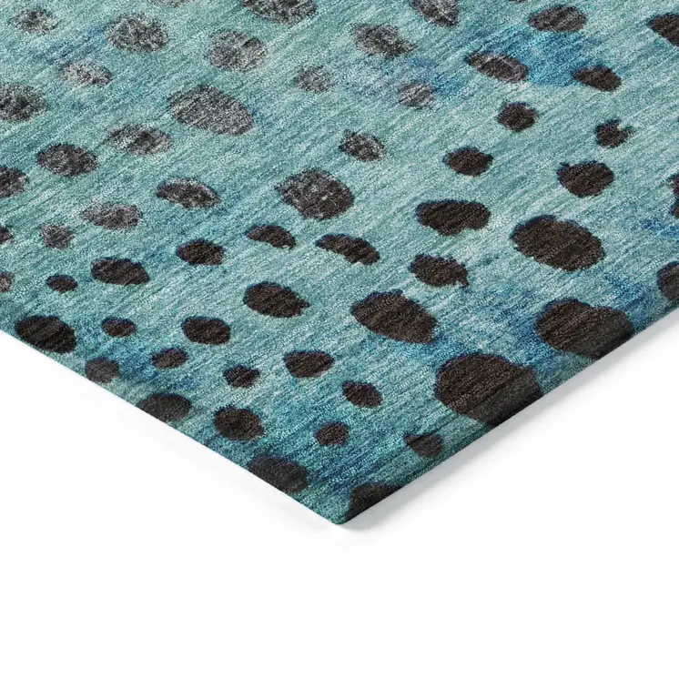 3' X 5' Blue Terra Cotta And Black Abstract Washable Indoor Outdoor Area Rug