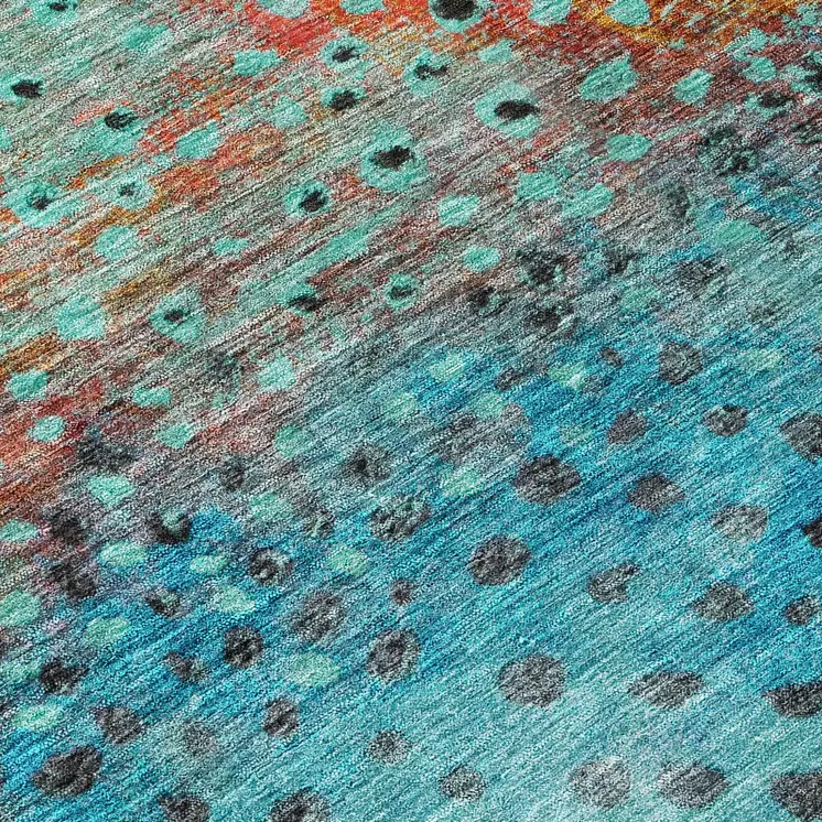 3' X 5' Blue Terra Cotta And Black Abstract Washable Indoor Outdoor Area Rug