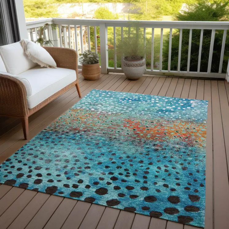5' X 8' Blue Terra Cotta And Black Abstract Washable Indoor Outdoor Area Rug