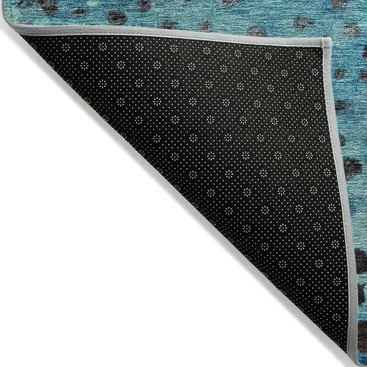 5' X 8' Blue Terra Cotta And Black Abstract Washable Indoor Outdoor Area Rug