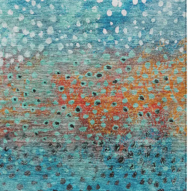 8' X 10' Blue Terra Cotta And Black Abstract Washable Indoor Outdoor Area Rug