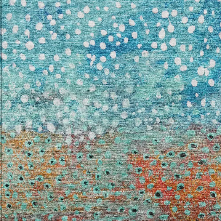 9' X 12' Blue Terra Cotta And Black Abstract Washable Indoor Outdoor Area Rug