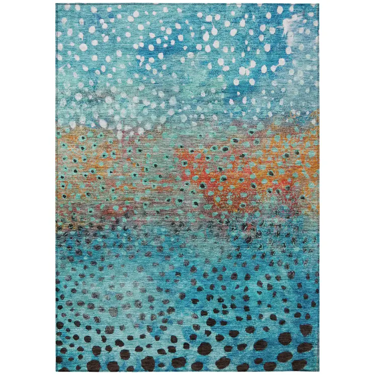 10' X 14' Blue Terra Cotta And Black Abstract Washable Indoor Outdoor Area Rug
