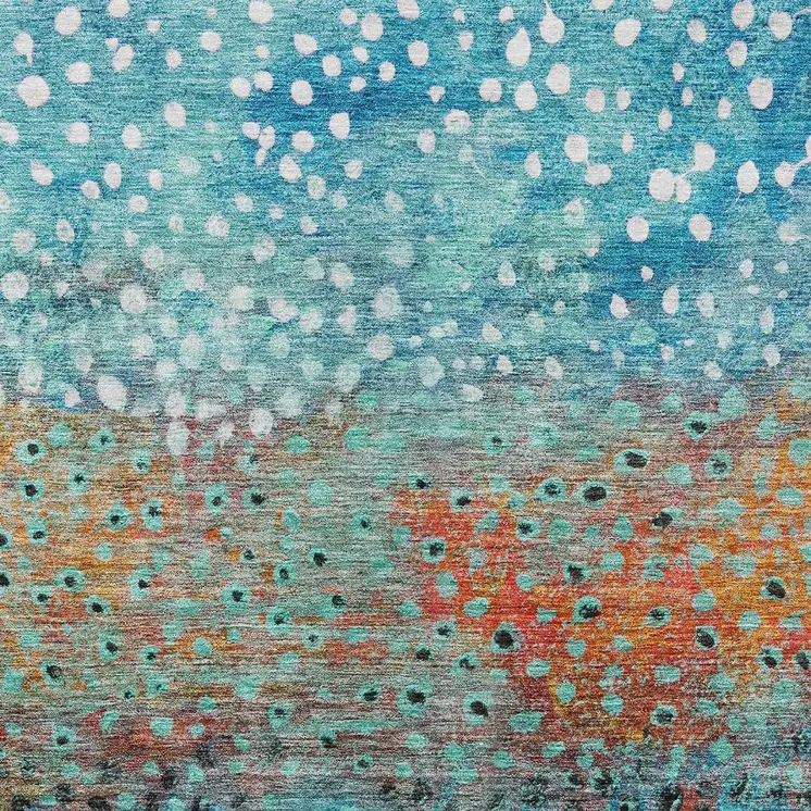 10' X 14' Blue Terra Cotta And Black Abstract Washable Indoor Outdoor Area Rug