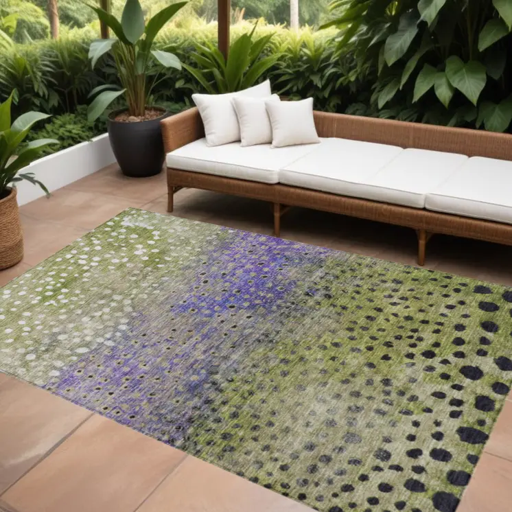 5' X 8' Green Purple And Black Abstract Washable Indoor Outdoor Area Rug