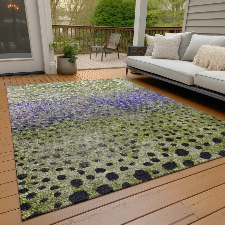 5' X 8' Green Purple And Black Abstract Washable Indoor Outdoor Area Rug