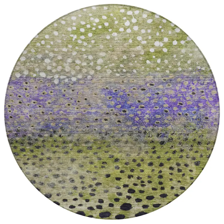 8' Green Purple And Black Round Abstract Washable Indoor Outdoor Area Rug
