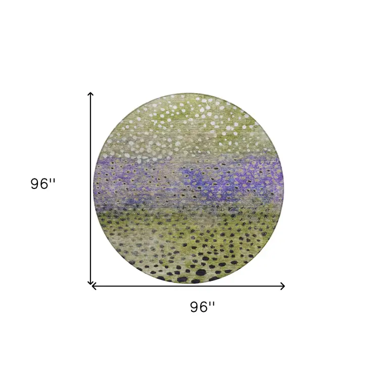 8' Green Purple And Black Round Abstract Washable Indoor Outdoor Area Rug